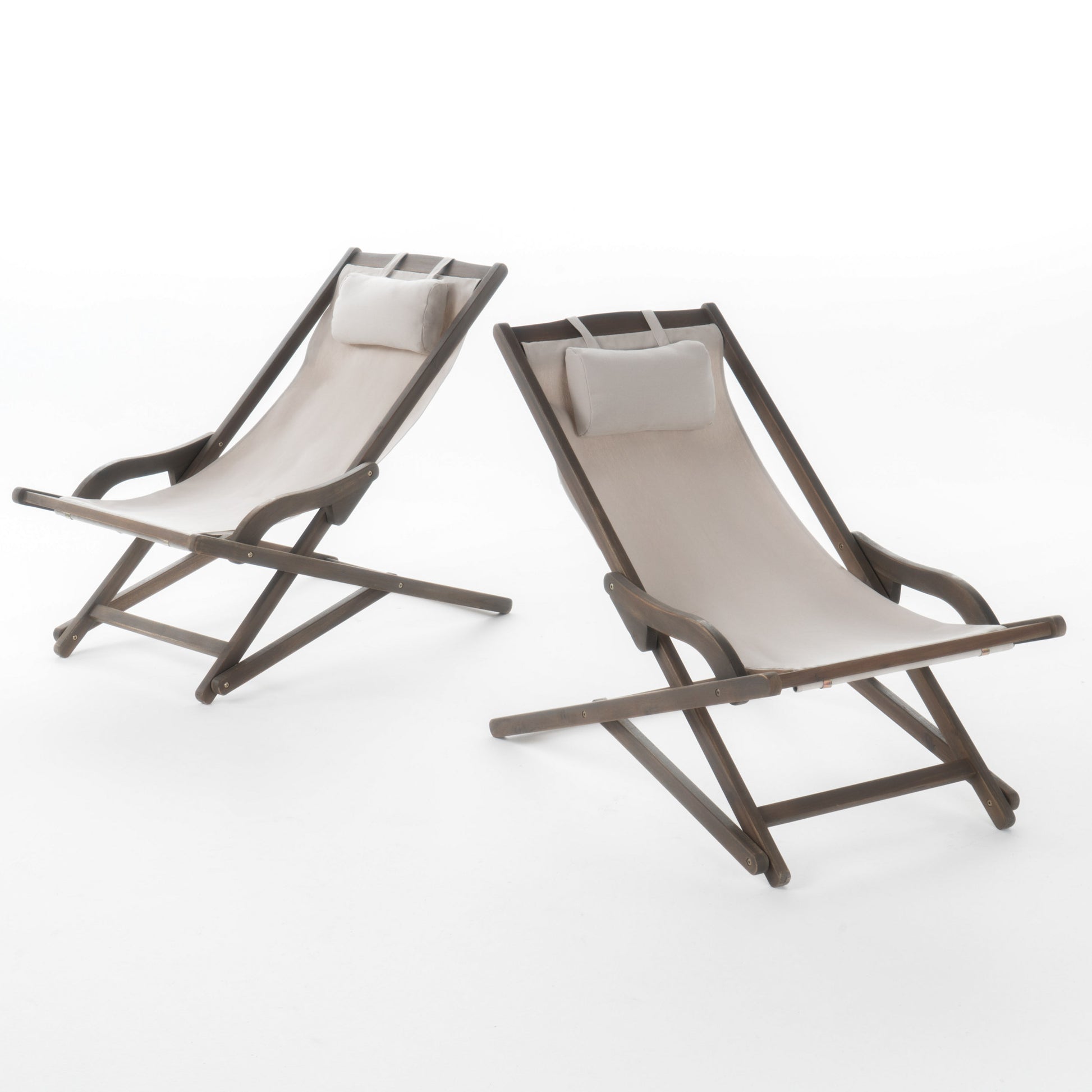 Nikki Beach Sling Chair Beige Set Of 2 Grey Wood