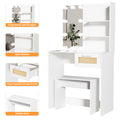 Vanity Desk Set Stool & Dressing Table With Led Lighting Mirror Drawer And Compartments Modern Wood Cosmetic Table Chest Of Drawers White Color Glossy White 1 Drawer Wood