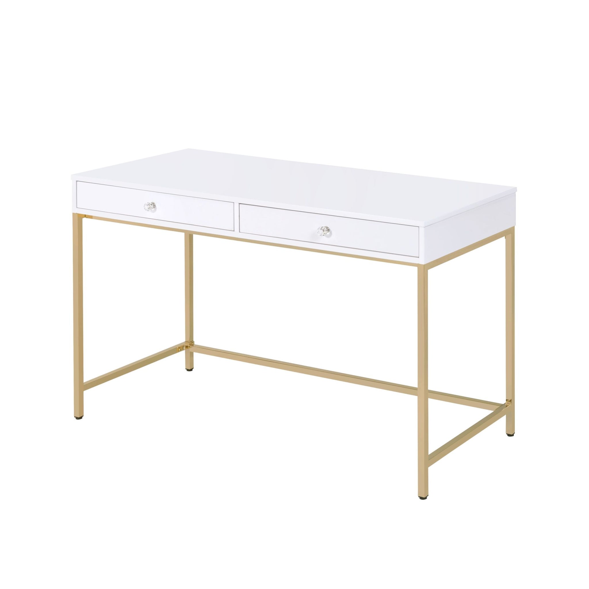 White High Gloss And Gold 2 Drawer Writing Desk White Gold White Drawer 2 Drawers Bedroom Modern White Wood Metal