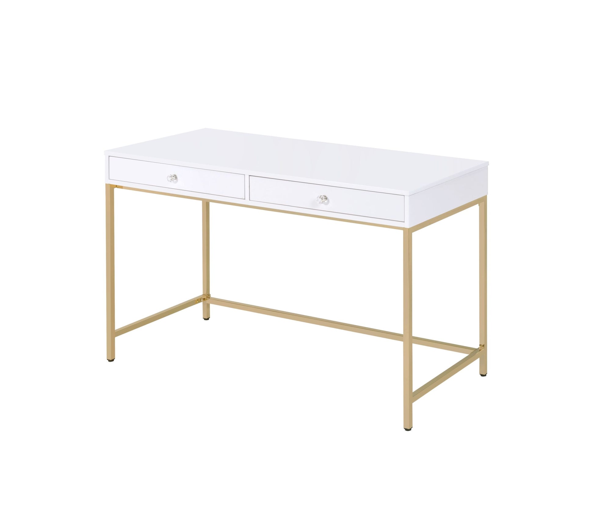 White High Gloss And Gold 2 Drawer Writing Desk White Gold White Drawer 2 Drawers Bedroom Modern White Wood Metal