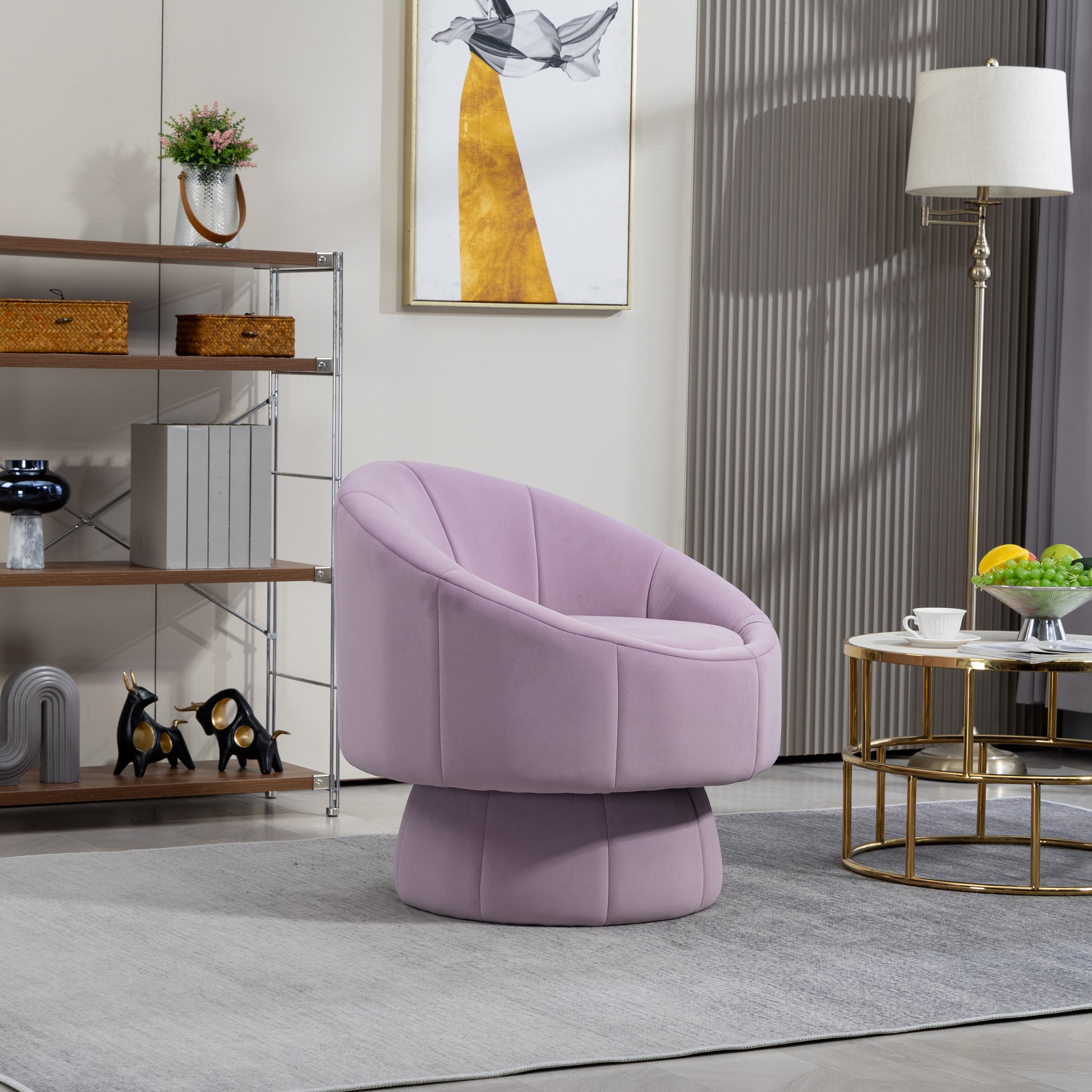 Mid Century Modern Accent Chair With Wood Frame, Upholstered Swivel Chair For Living Room Chairs With Waist Cushion, Reading Armchair For Bedroom Sunroom Purple Bedroom Modern Rubberwood Foam Velvet