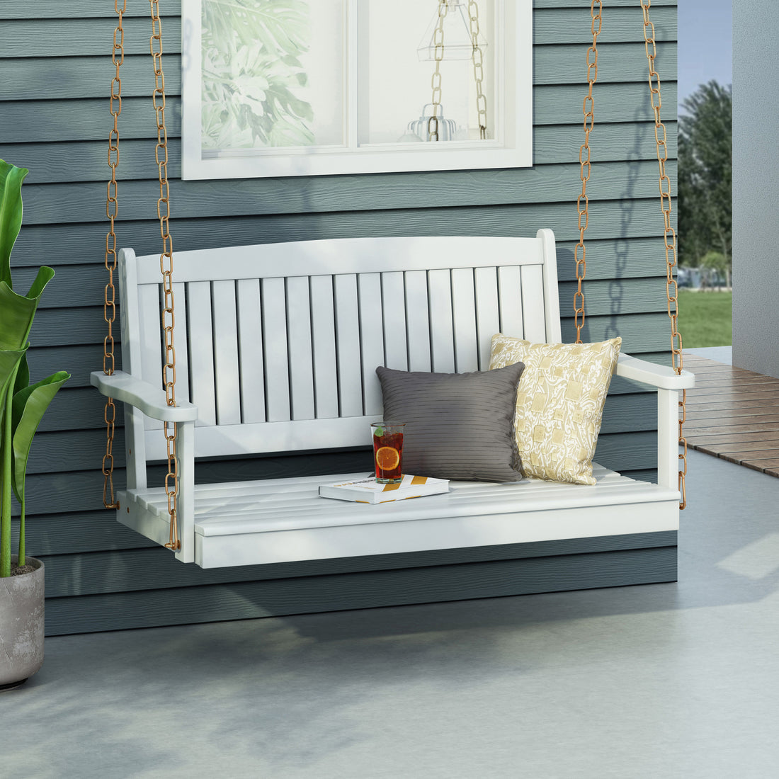 Tambora Porch Swing White Wood Metal