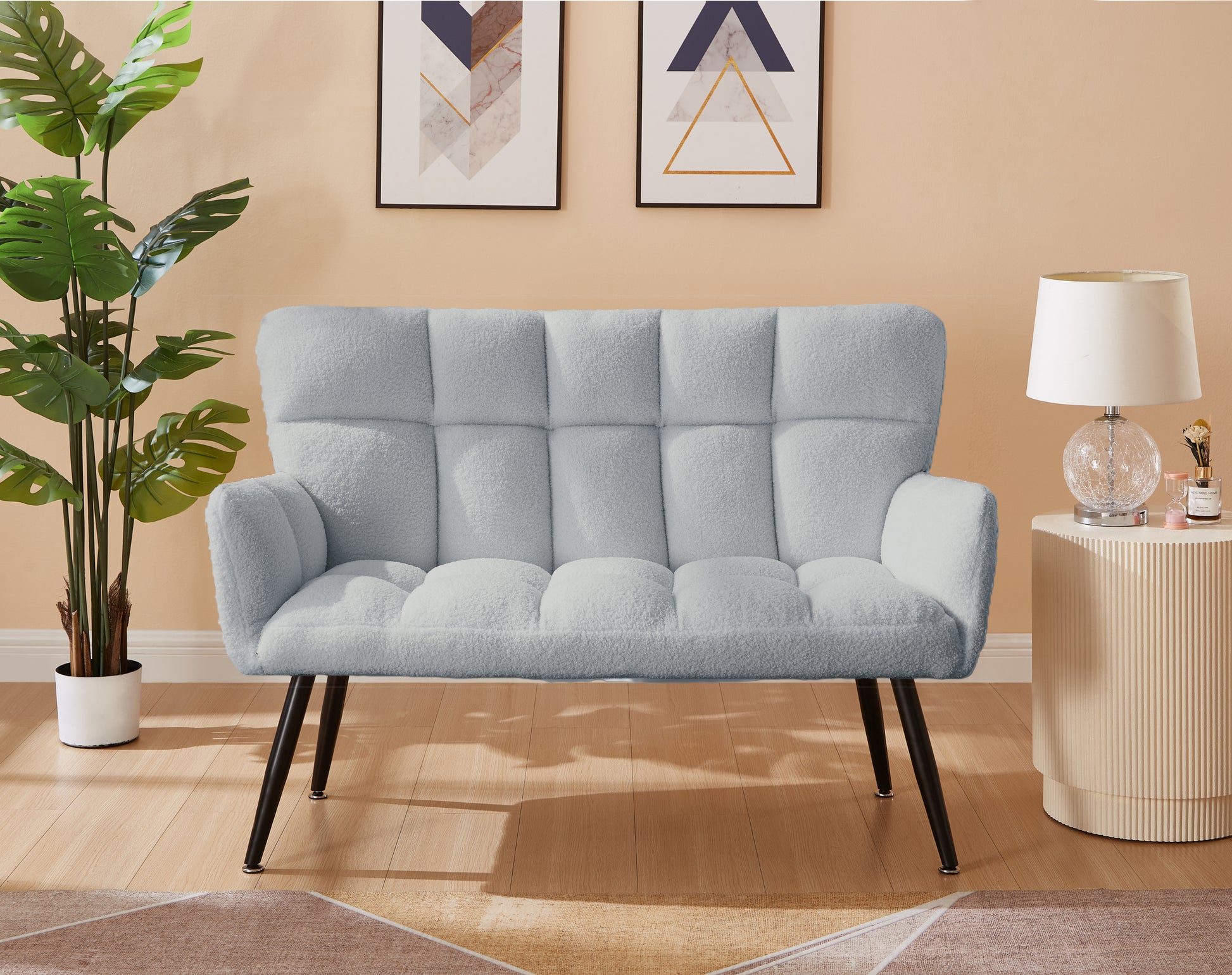 52'' Small Loveseat Sofa, Couch 2 Seater With Quilting Backs For Living Room, Bedroom And Small Space Color:Blue Light Blue Teddy