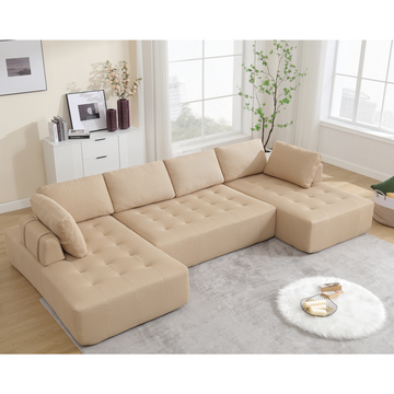 Arrived 138.5 "Modular Combination Sofa, U Shaped Sofa, Living Room, Apartment, Upholstered ,6 Seat Sofa, Free Combination Sofa Mesh Fabric ,Fabric, Khaki Khaki Polyester Primary Living Space Soft