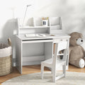 Qaba Kids Desk And Chair Set With Storage, Study Desk With Chair For Children 5 8 Years Old, Gray White Mdf