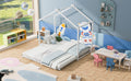 Metal Twin Size House Platform Bed With Trundle, White Box Spring Not Required Twin White Metal Bed Frame Metal