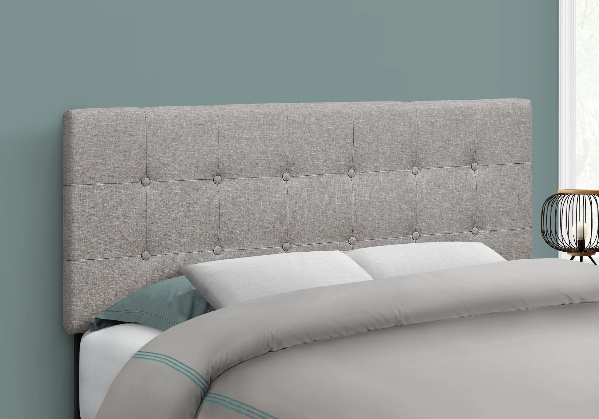 Bed, Headboard Only, Full Size, Bedroom, Upholstered, Grey Linen Look, Transitional Grey Foam Solid Wood Mdf