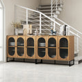 Storage Cabinet With Glass Door, Sideboard Buffet Cabinet For Kitchen,Dining Room, Walnutcolor Natural Particle Board