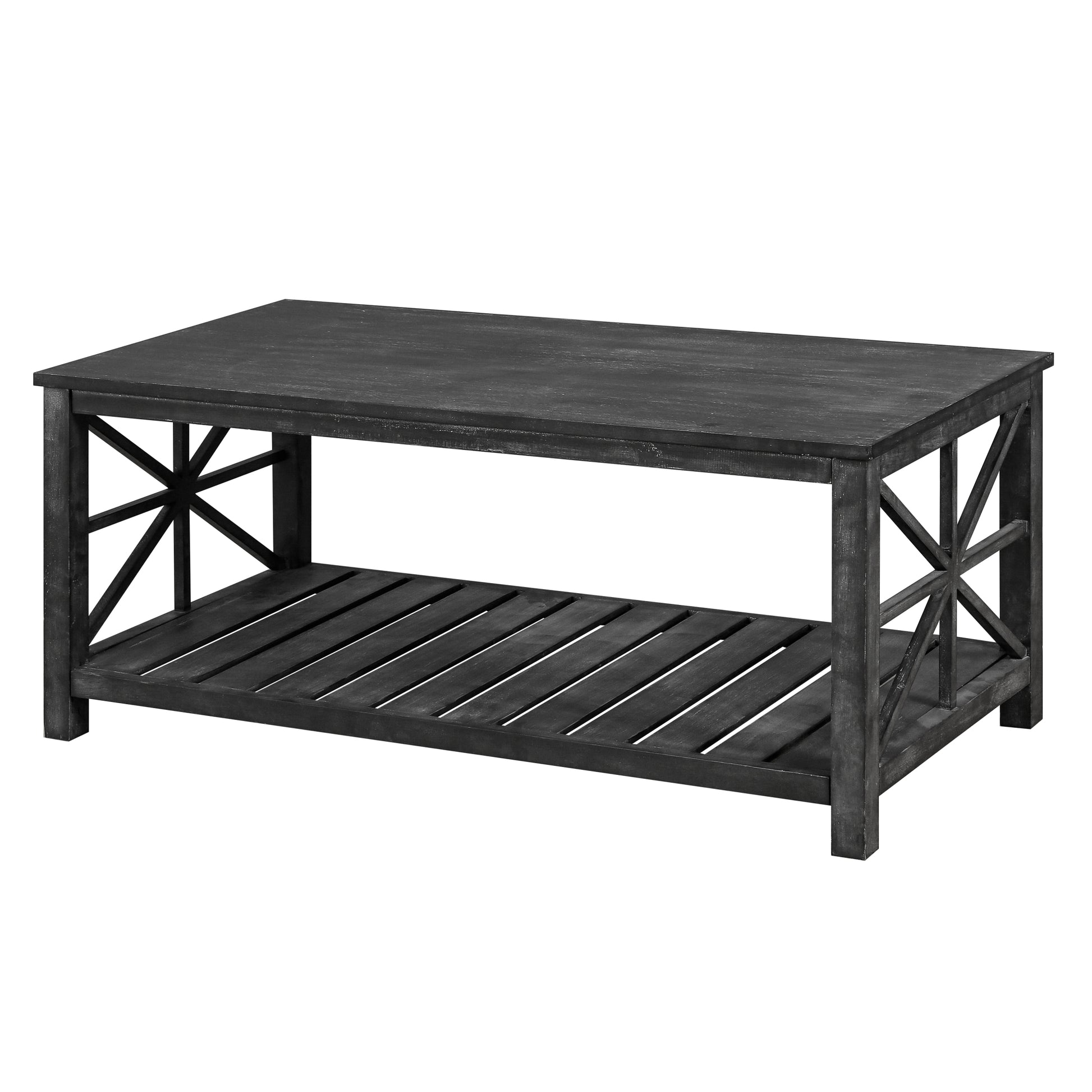 52''W Handcrafted Coffee Table In Front Of The Sofa Or Loveseat For Living Room Antique Black Color Antique Black Ergonomic Primary Living Space American Design Floor Mount Open Storage Coffee & End Tables Rectangular Solid Wood Mdf Mdf