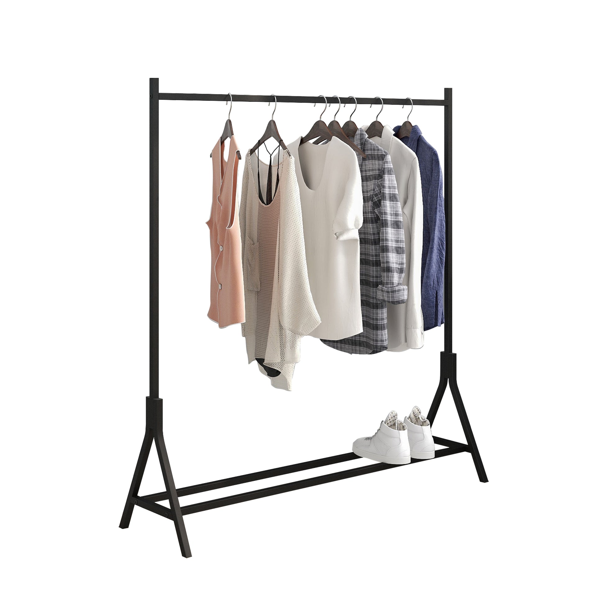 Garment Rack Freestanding Hanger Multi Functional Single Pole Bedroom Clothing Rack Bedroom, Black Black Bedroom Metal