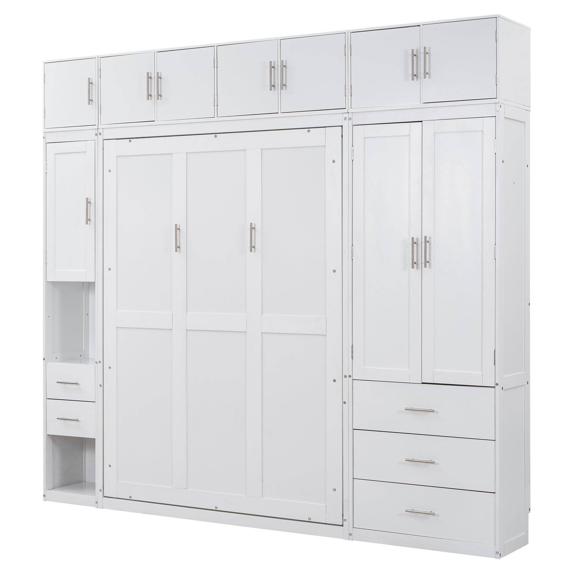 Full Size Murphy Bed With Lockers And Wardrobes, With Installation Video, White Box Spring Not Required Full White Murphy Solid Wood Mdf