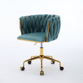 Velvet Vanity Chair With Wheels, Accent Chair Makeup Chair With Hand Woven Backrest, Modern 360 Swivel Home Office Desk Chair For Study, Bedroom, Living Room Green Iron Green Primary Living Space Foam Modern Lounge Chair Cross Back 1 Foam Velvet