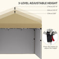 Outsunny 10' X 10' Pop Up Canopy Tent With 3 Sidewalls, Leg Weight Bags And Carry Bag, Height Adjustable, Instant Party Tent Event Shelter Gazebo For Garden, Patio, Beige Beige Steel