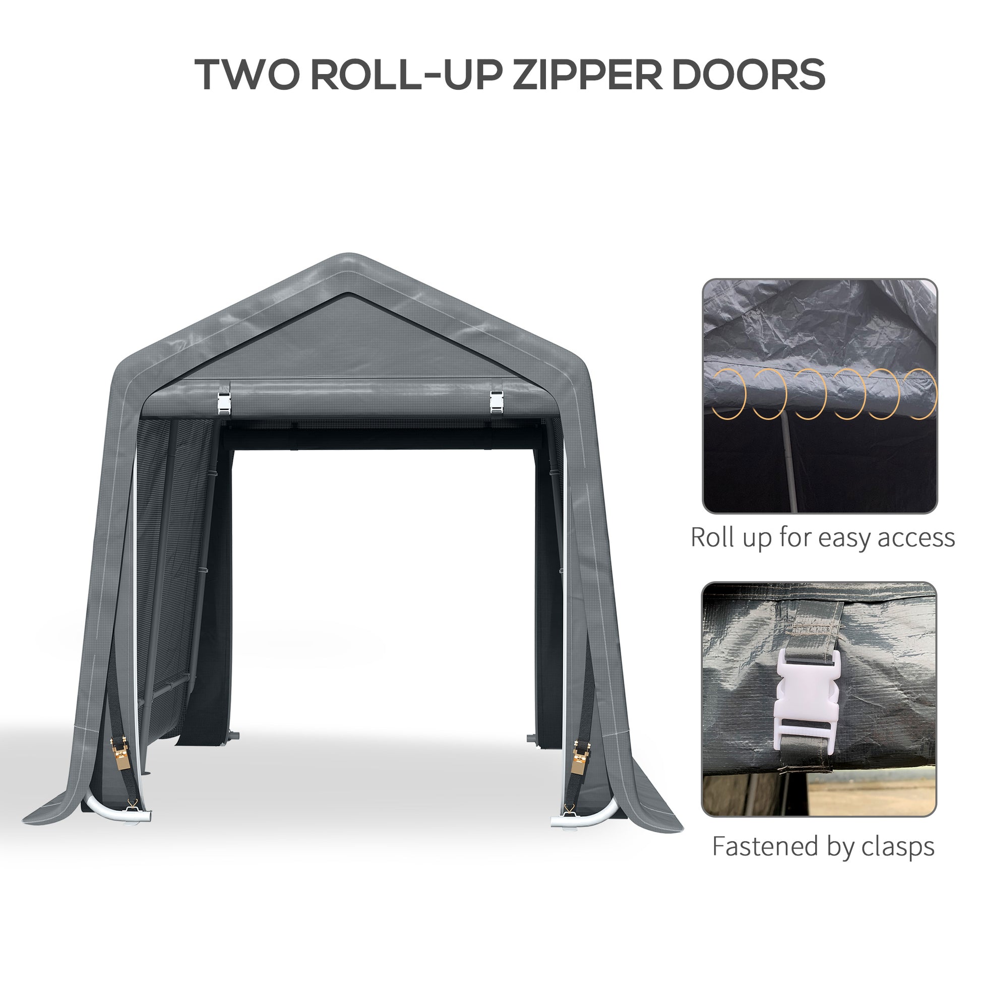 Outsunny 8' X 7' Carport Portable Garage, Heavy Duty Storage Tent, Patio Storage Shelter W Anti Uv Pe Cover And Double Zipper Doors, For Motorcycle Bike Garden Tools, Dark Gray Dark Gray Metal