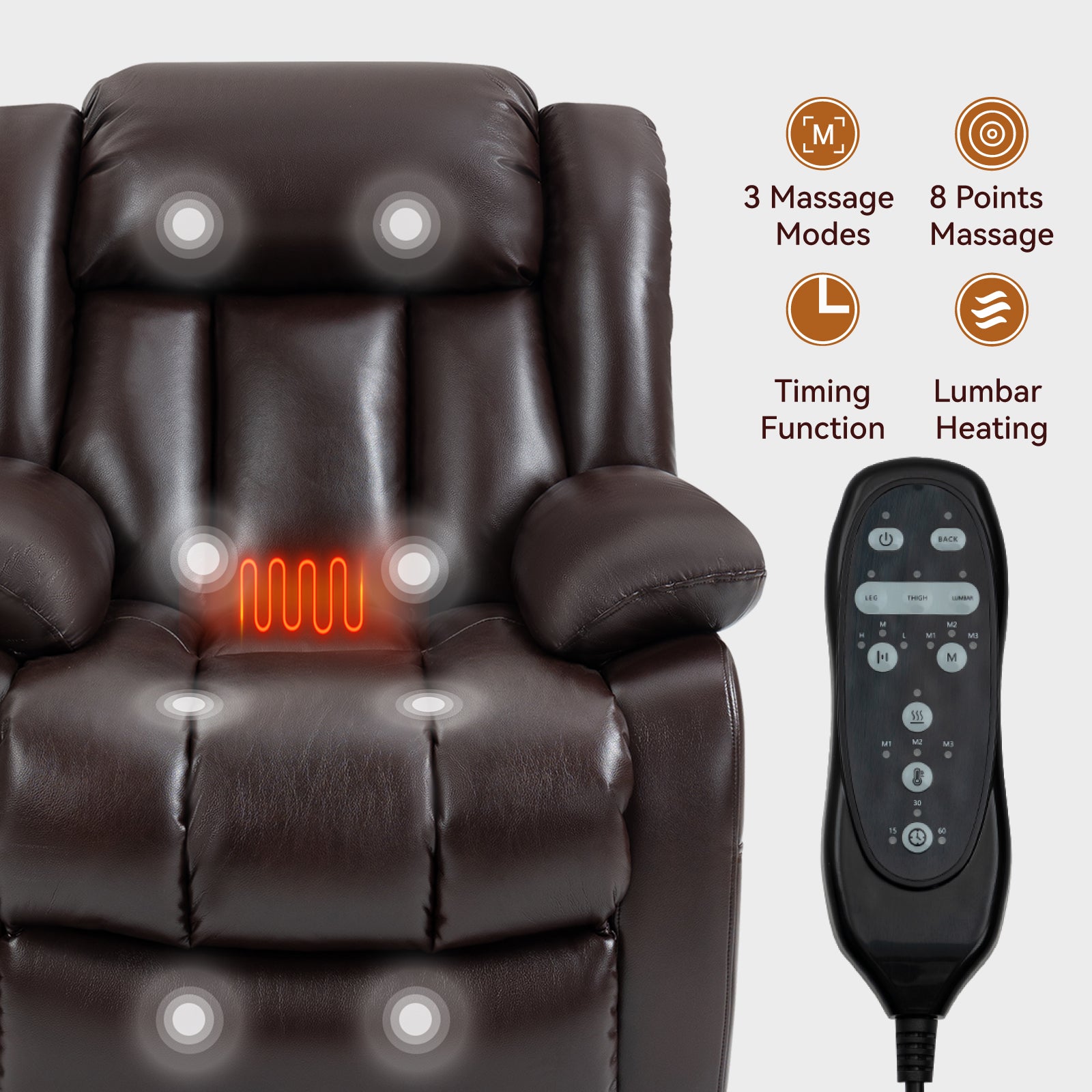 Dual Motor Infinite Position Up To 350 Lbs Electric Medium Size Brown Power Lift Recliner Chair With 8 Point Vibration Massage And Lumbar Heating White Metal Primary Living Space Heavy Duty Pine