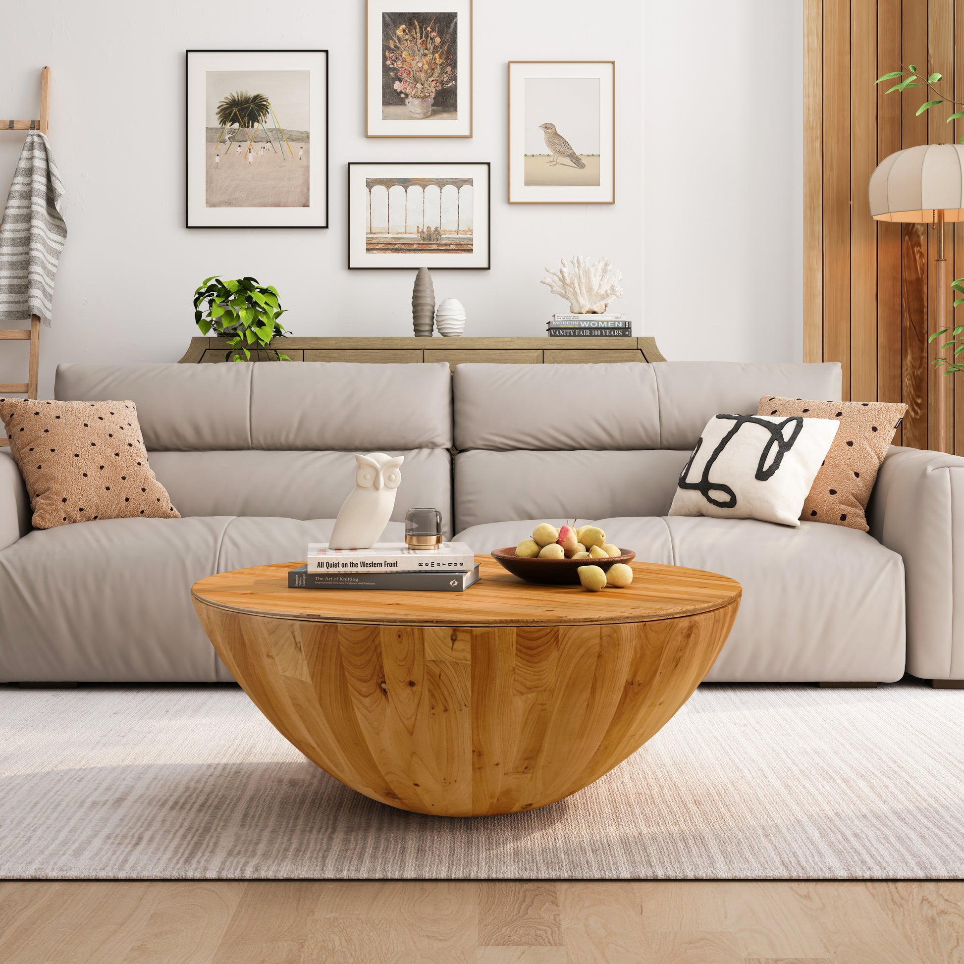 35.43"Vintage Style Bucket Shaped Coffee Table For Office, Dining Room And Living Room,Natural Same Sku:W757119054 Natural Solid Wood Mdf
