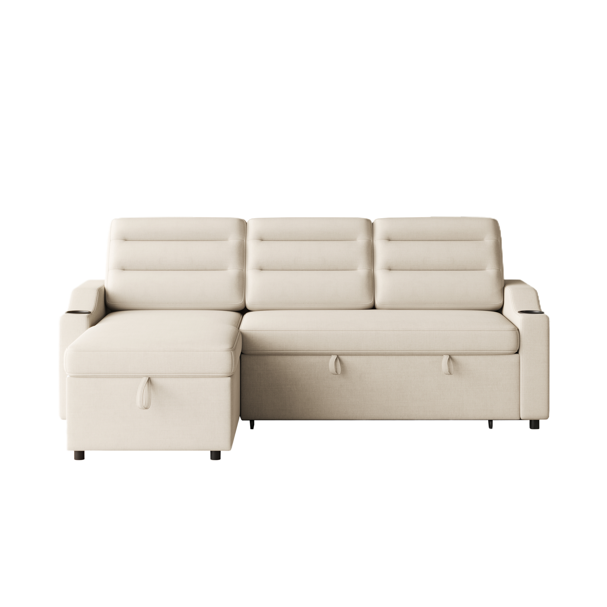 Mh83.5" Convertible Sleeper Combo Sofa, Convertible Sofa Bed Polyester Pullout Bed With Storage Recliner And Cup Holder For Living Room, Tight Spaces Beige Polyester Wood Primary Living Space Pine Foam Fabric 3 Seat