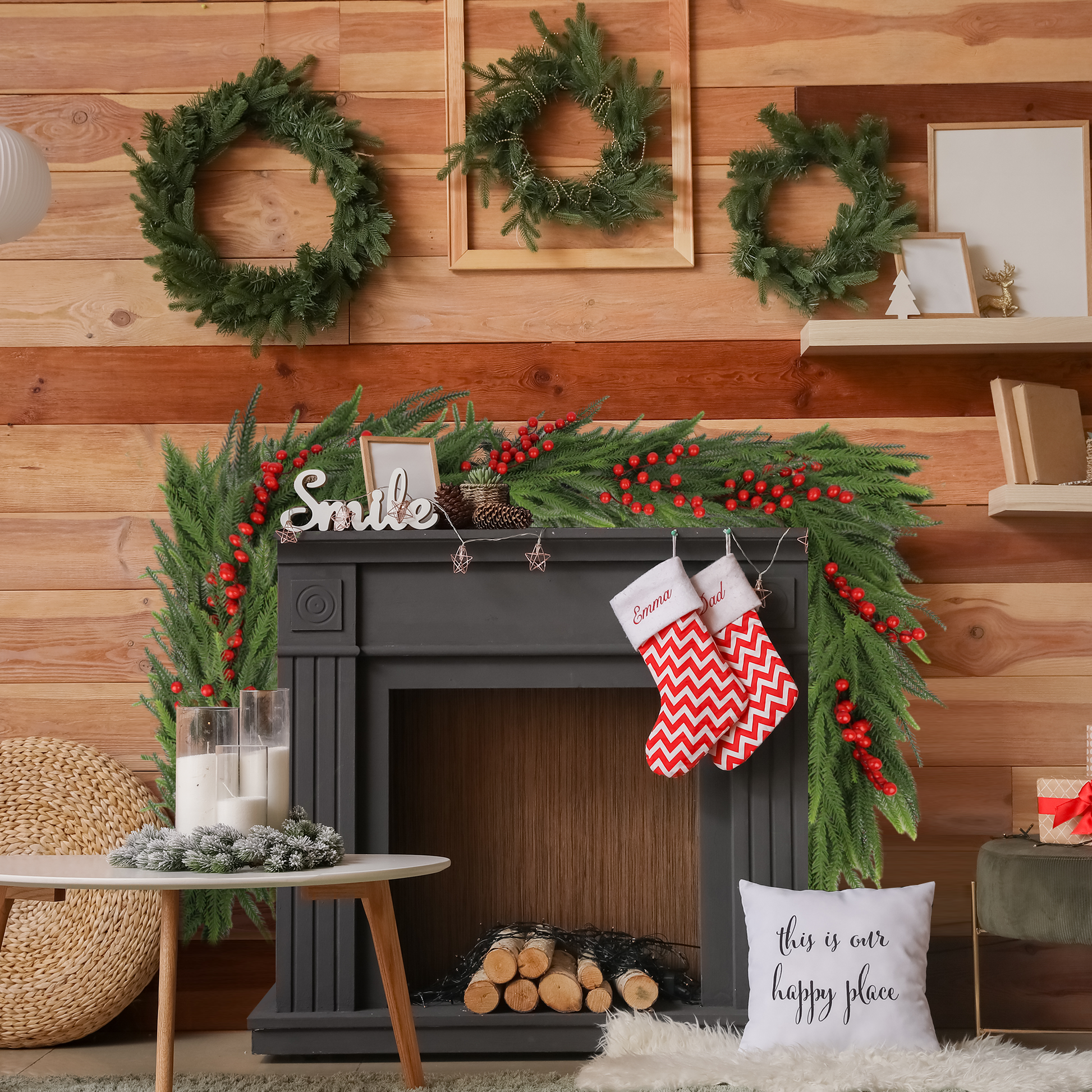 72'' In. Lighted Faux Spruce Garland 2Pcs Frosty Green American Design Pine