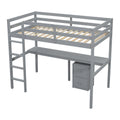 Twin Loft Wood Bed With Under Bed, Built In Desk, A Storage Cabinet Of 2 Drawers, Guardrails, Ladder,Grey Twin Grey Pine