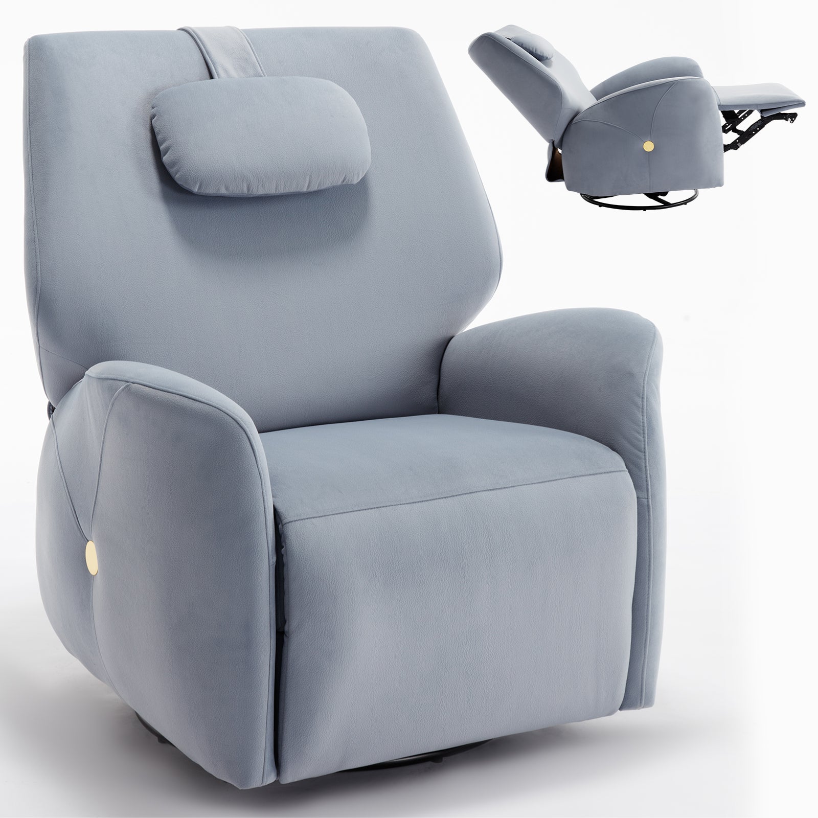 Blue Swivel And Rocker Power Recliner Chair With Lumbar And Neck Support Pillow, Max Swivel Degree 270 , Heavy Duty Motion Mechanism With Usb And Type C Ports Blue Polyester Power Push Button Metal Primary Living Space Medium Firm Tight Back Heavy Duty