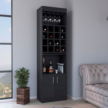 Being Kava Bar Cabinet, Double Door, Two Shelves, Sixteen Built In Wine Rack Black Black Dining Room Modern Particle Board Particle Board