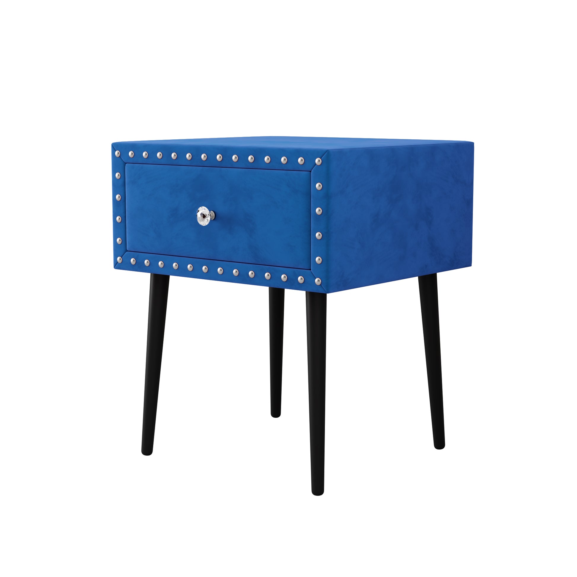 4 Pieces Bedroom Sets Queen Size Upholstered Bed Frame With Rivet Design,Nightstands And Tufted Storage Ottoman,Blue Box Spring Not Required Queen Blue 4 Piece Set Solid Wood Mdf