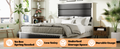 Queen Size Bed Frame With Upholstered Headboard, Queen Bed Frame With Charging Station And Led Lights, Wood Slats, Dark Gray Faux Leather & Rivets, No Box Spring Needed, Easy Assembly Box Spring Not Required Queen Antique White Gray Wood Bedroom Bed