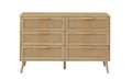 Bedroom Dresser, 6 Double Dresser With Rattan Drawers, Wood Chest Of Drawers For Kids Room, Living Room, Entry And Hallway, Natural, 47.2'' W X 15.8'' D X 30'' H. Natural Particle Board