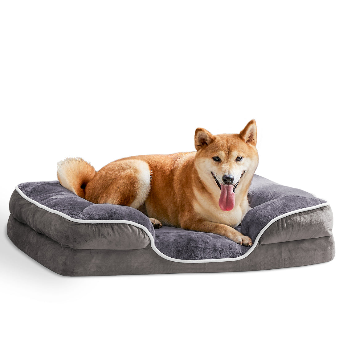 Memory Foam Pet Bed For Small Dogs & Cats With Washable Removable Cover Non Slip Base Waterproof Liner Egg Crate Foam For Improved Sleep, Grey,Large Grey Fabric