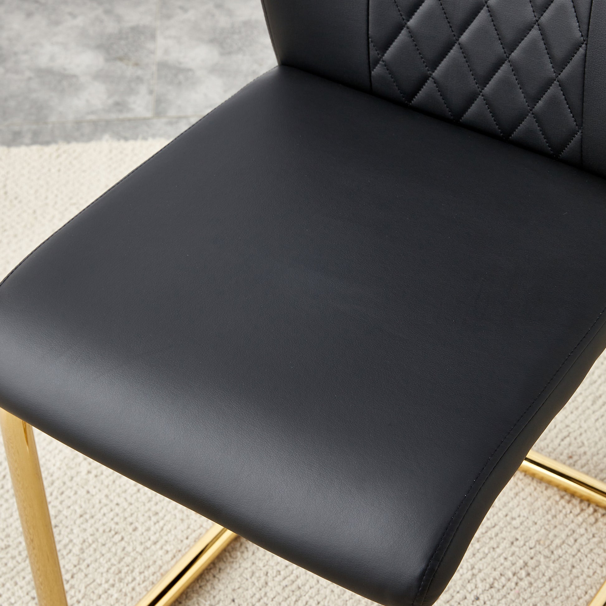 Table And Chair Set.Modern Rectangular Glass Dining Table With A Tempered Glass Tabletop And Metal Legs, Paired With Multiple Chairs Designed With Pu Cushions And Golden Metal Legs. Black Gold Seats 8 Tempered Glass