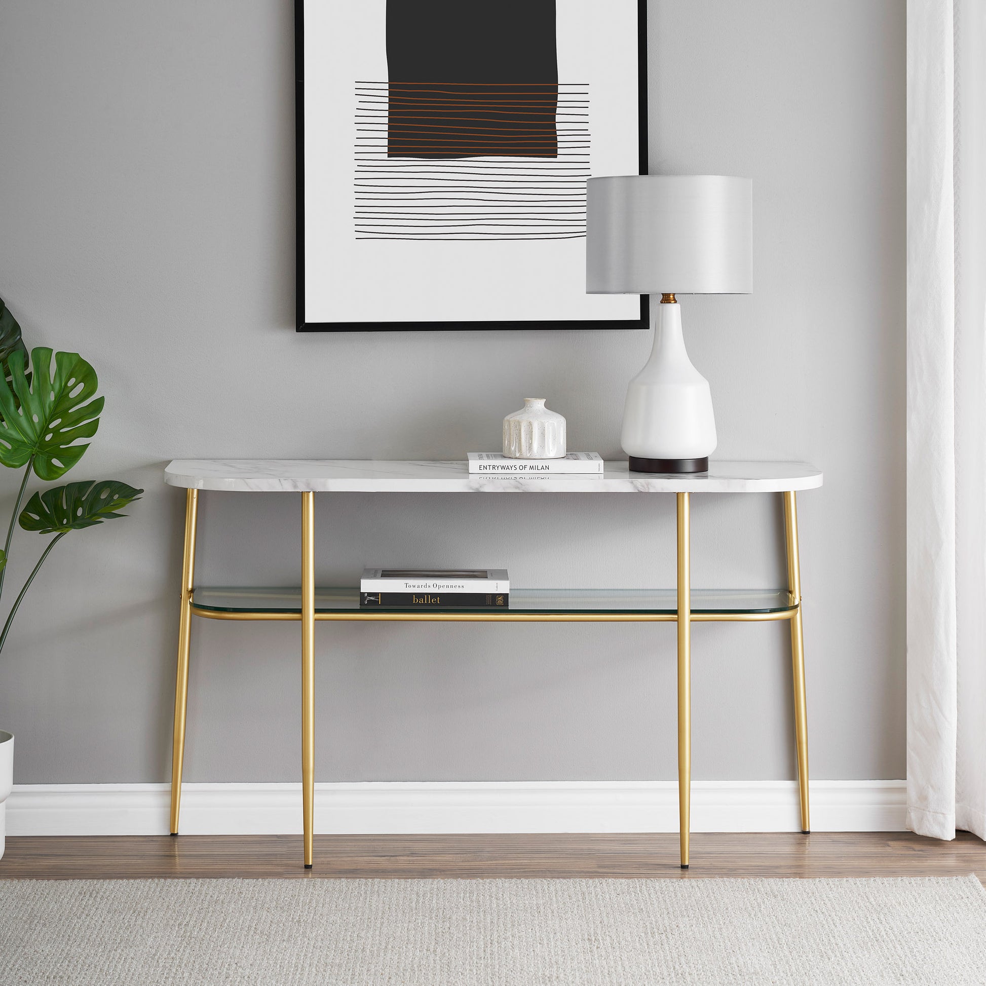 Modern Minimal Curved Faux Marble Entry Table Grey Vein Cut Marble Gold Marble Mdf Mdf