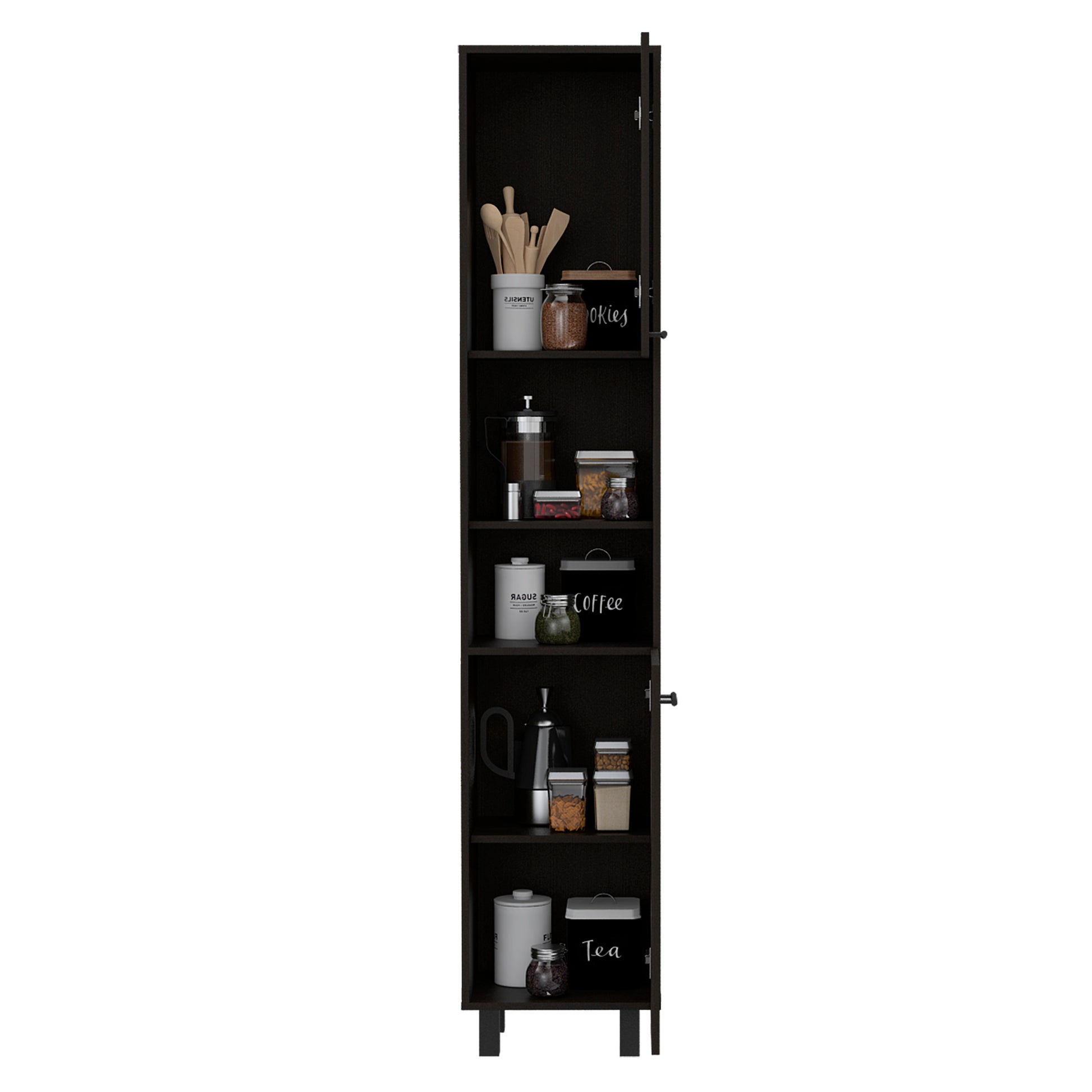 Hobart Pantry, Three Interior Shelves, Two Shelves, Two Cabinets Black Black Modern Particle Board Particle Board