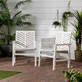 Modern Chevron Patio Chairs, Set Of 2 White Wash White Washed Acacia Wood