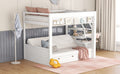 Wood Full Size Convertible Bunk Bed With Storage Staircase, Bedside Table, And 3 Drawers, White White Solid Wood Mdf