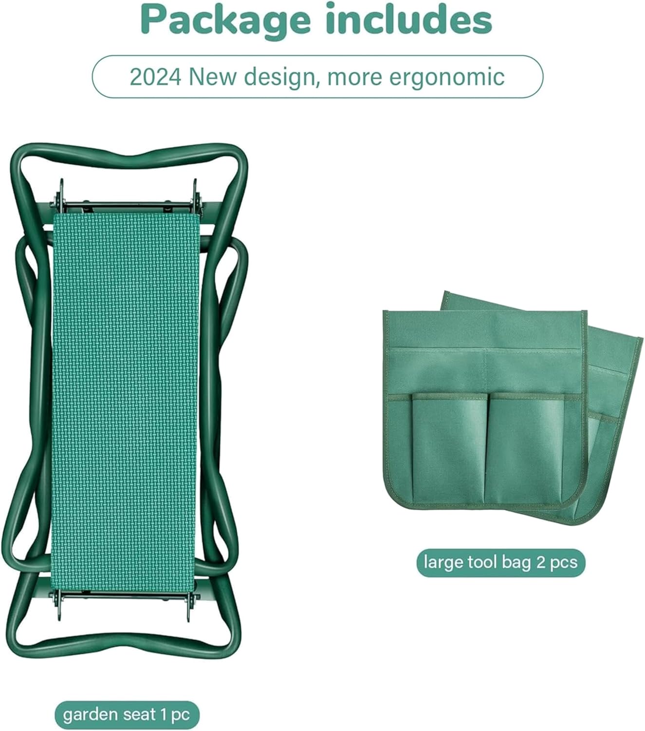 Garden Kneeler And Seat, Foldable Kneeling Bench With Sturdy Soft Eva Foam Pad, For Camping, Gardening, Fishing, 2 Tool Pouches Included, Green Green Metal
