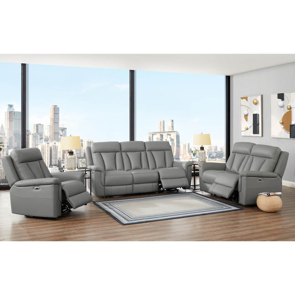 Rhapsody Power Zero Gravity Reclining Sofa Silver Grey Memory Foam Genuine Leather 3 Seat