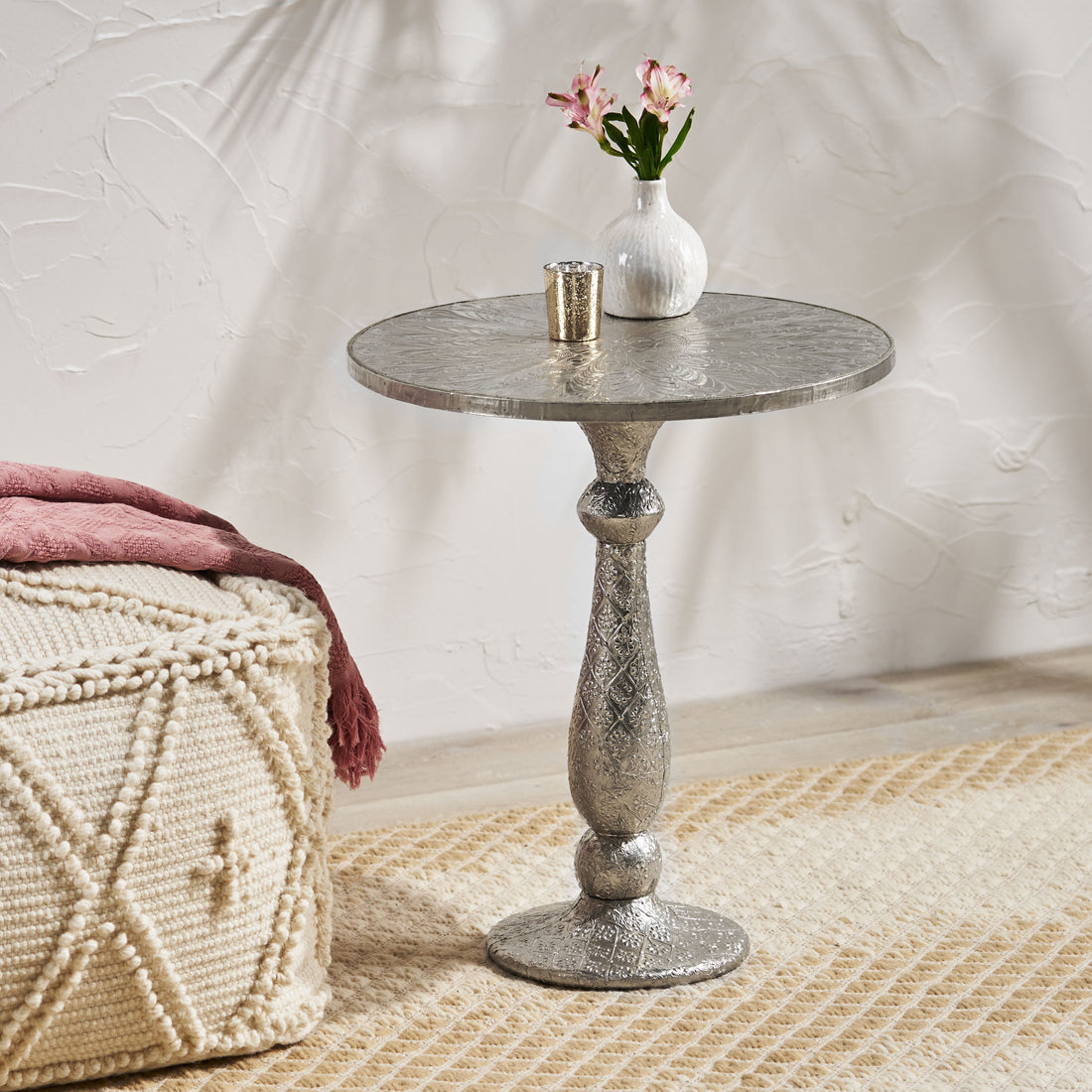 Wooden And White Metal Fitted Table Silver Mdf