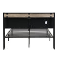 Full Size Metal Platform Bed Frame With Upholstery Storage Function Headboard And Usb Liner And Footboardno Box Spring Needed, Large Under Bed Storage, Easy Assemble Full Beige Black Metal & Wood