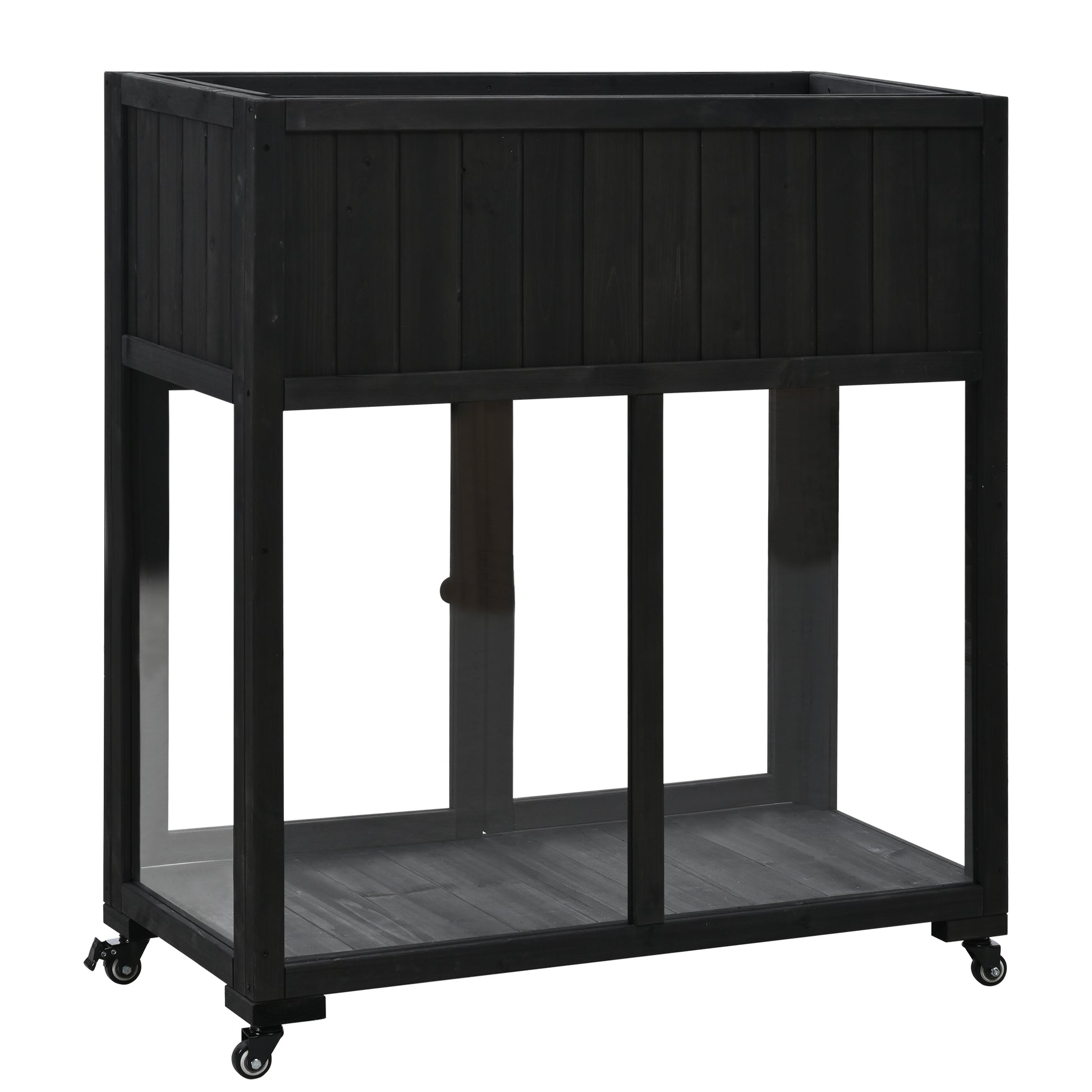 Patio 35.4''X17.7''X37.4'' Mini Wood Cold Frame, Compact 2 Doors Garden Greenhouse With Wheels, Raised Bed With Liner For Indoor Outdoor Use, Black Black Garden & Outdoor Casual Wood