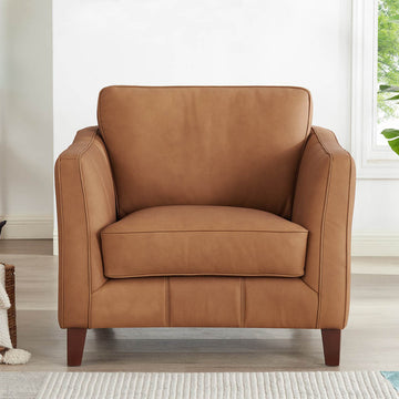 Aria Top Grain Leather Chair Brown Primary Living Space Mid Century Modern Eucalyptus Down Filling Leather