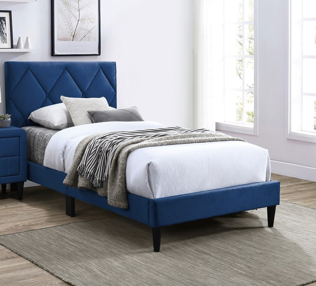 Full Size Bed W Adjustable Headboard 1Pc Bedframe, Navy Blue Velvet Upholstered Youth Bedroom Furniture Box Spring Not Required Full Navy Blue Wood Bedroom Classic,Contemporary,Mid Century Modern,Modern Bed Frame Foam Velvet Particle Board Mdf