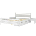 Queen Size Wooden Platform Bed With 2 Storage Drawers And 2 Bedside Tables, White Queen White Pine