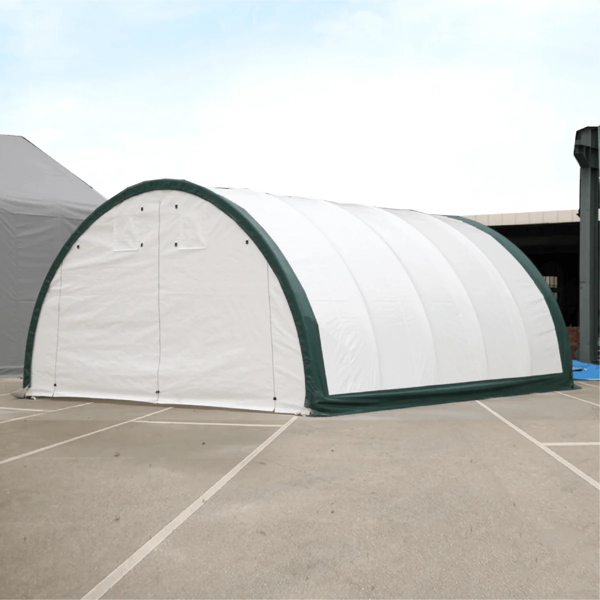 Single Truss Arch Storage Shelter W20'Xl30'Xh12' 11Oz Pe White Green Steel