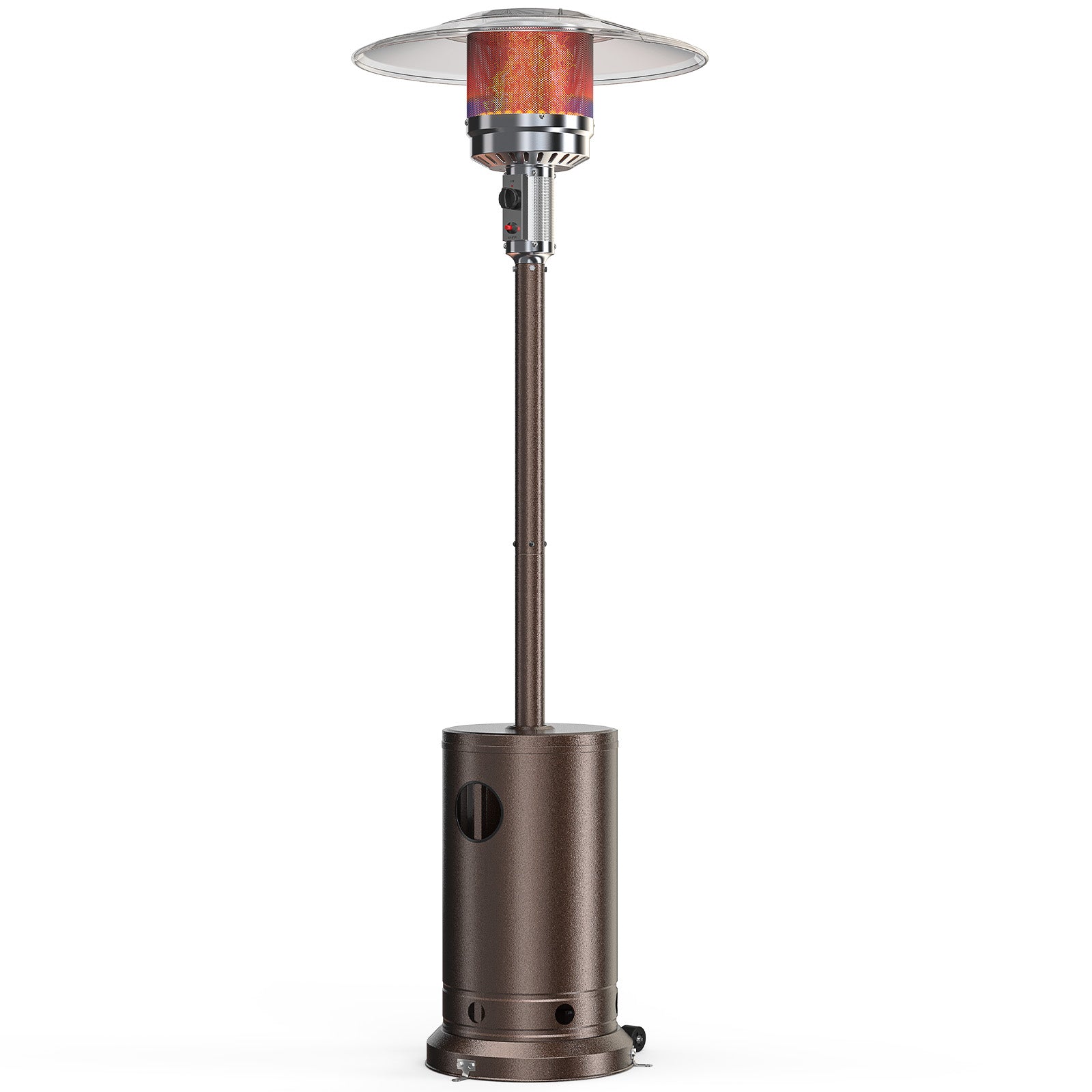 48,000 Btu Propane Patio Heater With Tabletop, Double Layer Stainless Steel Burner And Safety Protection System, Outdoor Patio Heater With Wheels For Home&Commercial Use In Backyard, Garden Brown