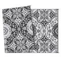 Outsunny Reversible Outdoor Rug, 9' X 18' Waterproof Plastic Straw Floor Mat, Portable Rv Camping Carpet With Carry Bag, Large Floor Mat For Backyard, Deck, Picnic, Beach, Gray & White Floral Multicolor Polypropylene