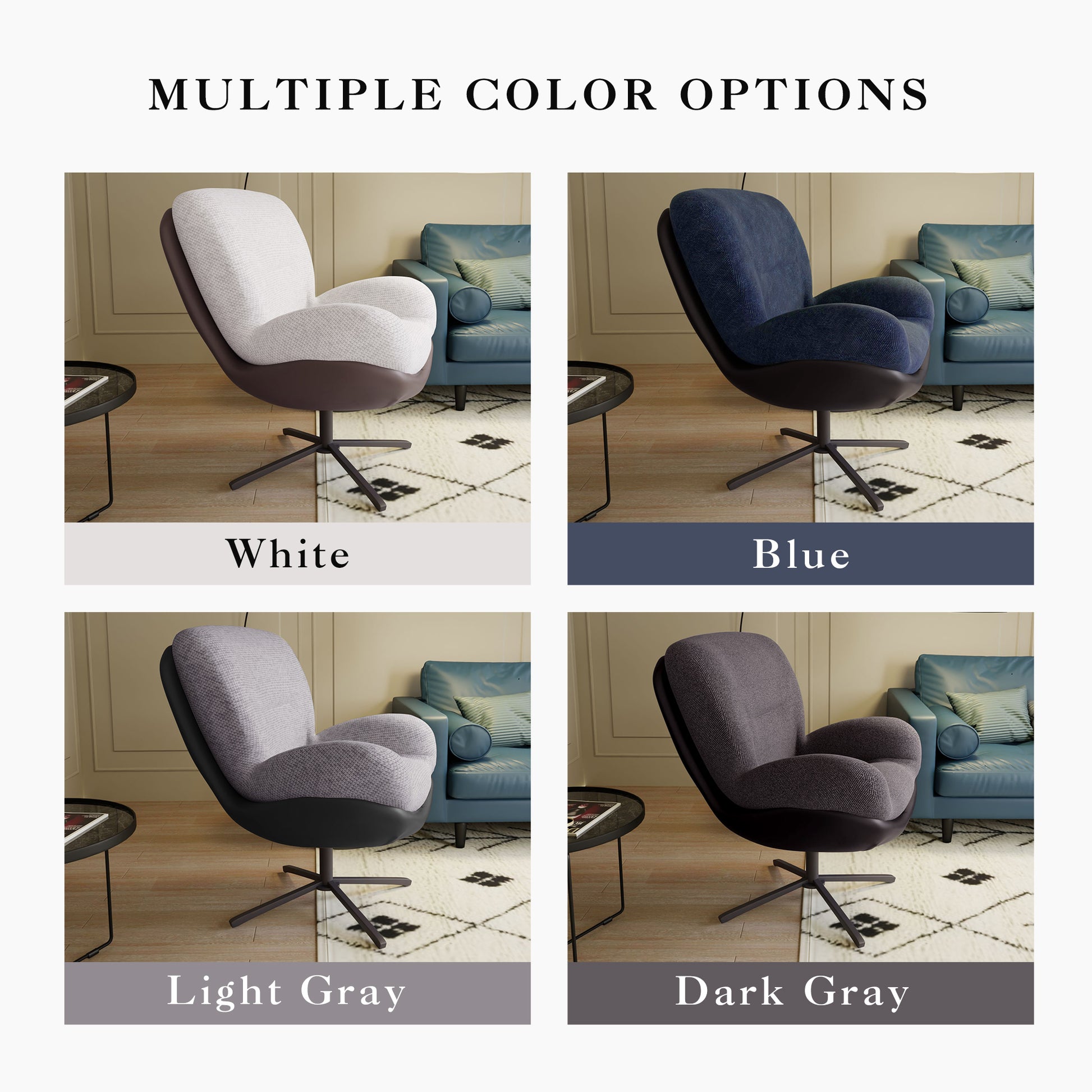 360 Swivel Accent Chair, Modern Chenille Lounge Chair With Faux Leather And Black Metal Base Frame, Comfortable Reading Chair For Small Spaces, Living Room, Bedroom, Reading Corner, Office, Dark Gray Black,Dark Gray Brown Primary Living Space