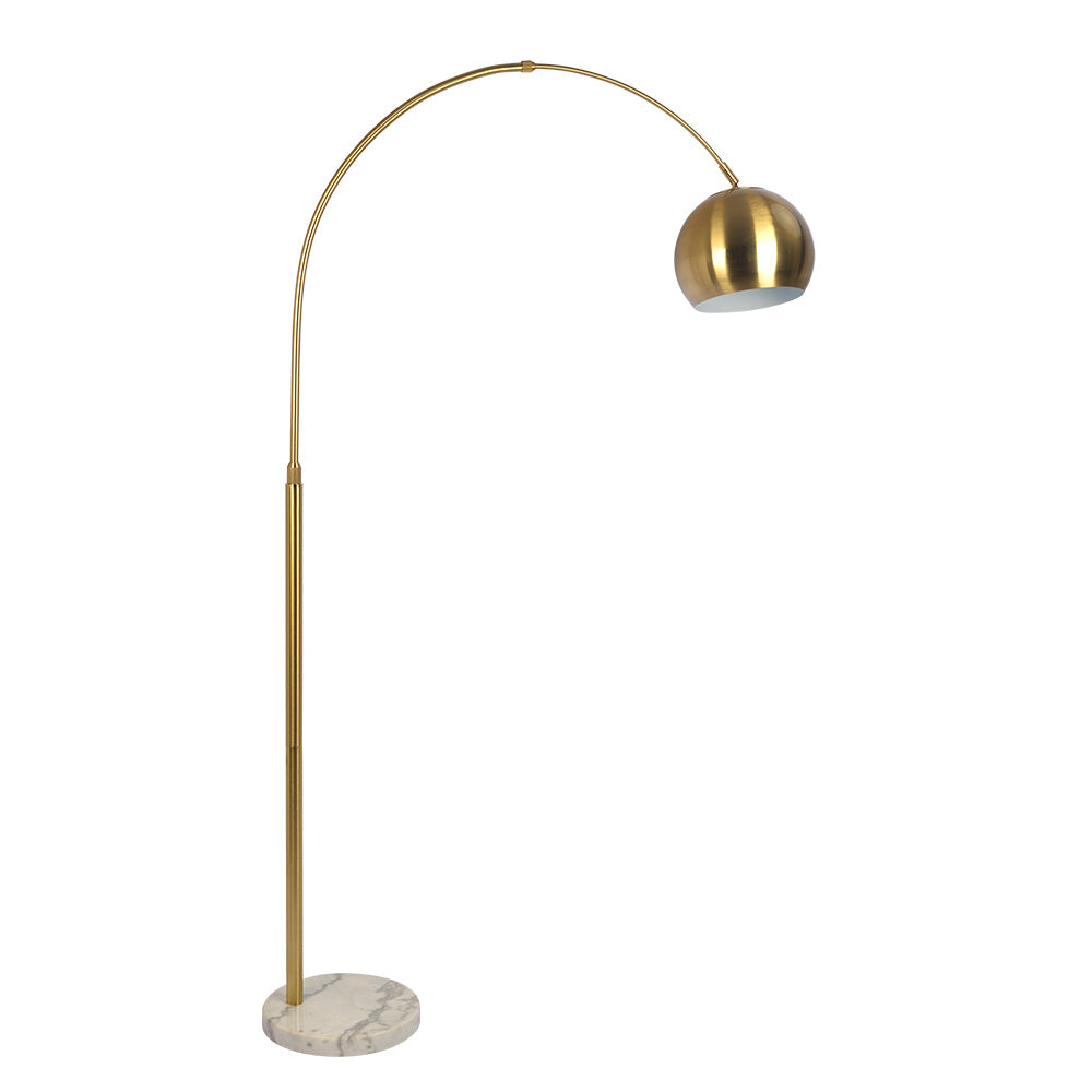 Oasis Long Arm Gold Brass Adjustable Floor Lamp With Round White Marble Base Gold,White Marble Brass,Faux Marble