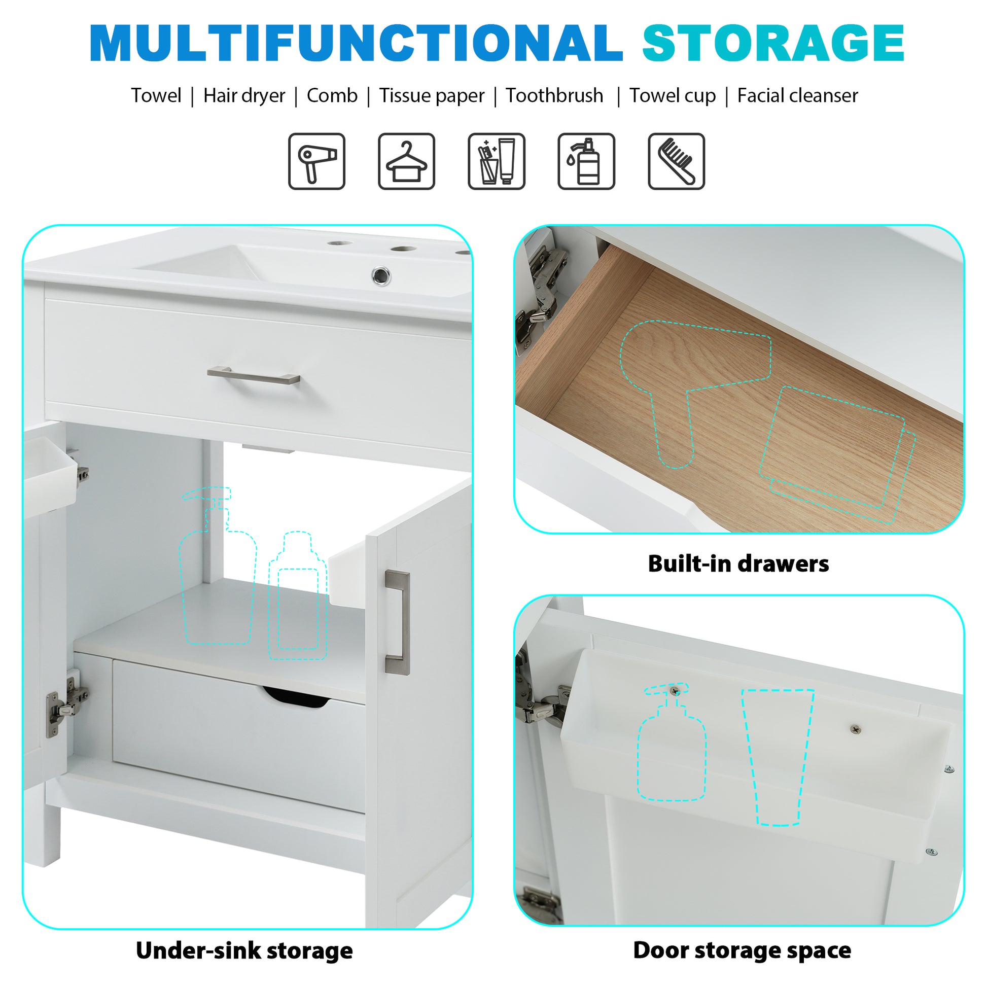 30 Inch Bathroom Vanity With Ceramic Sink And Large Storage The Perfect Choice For Small Bathrooms White Bathroom Solid Wood Mdf