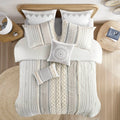 Cotton Printed Comforter Set With Chenille Ivory Full Queen Queen Ivory Cotton