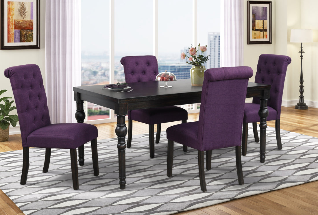 Leviton Urban Style Wood Dark Wash Turned Leg Dining Set: Table And 4 Chairs, Purple Wood Black Seats 4 Wood Dining Room Fixed Table Rubberwood Rectangular 4 Leg Rectangular Dining Table With Chair Mdf